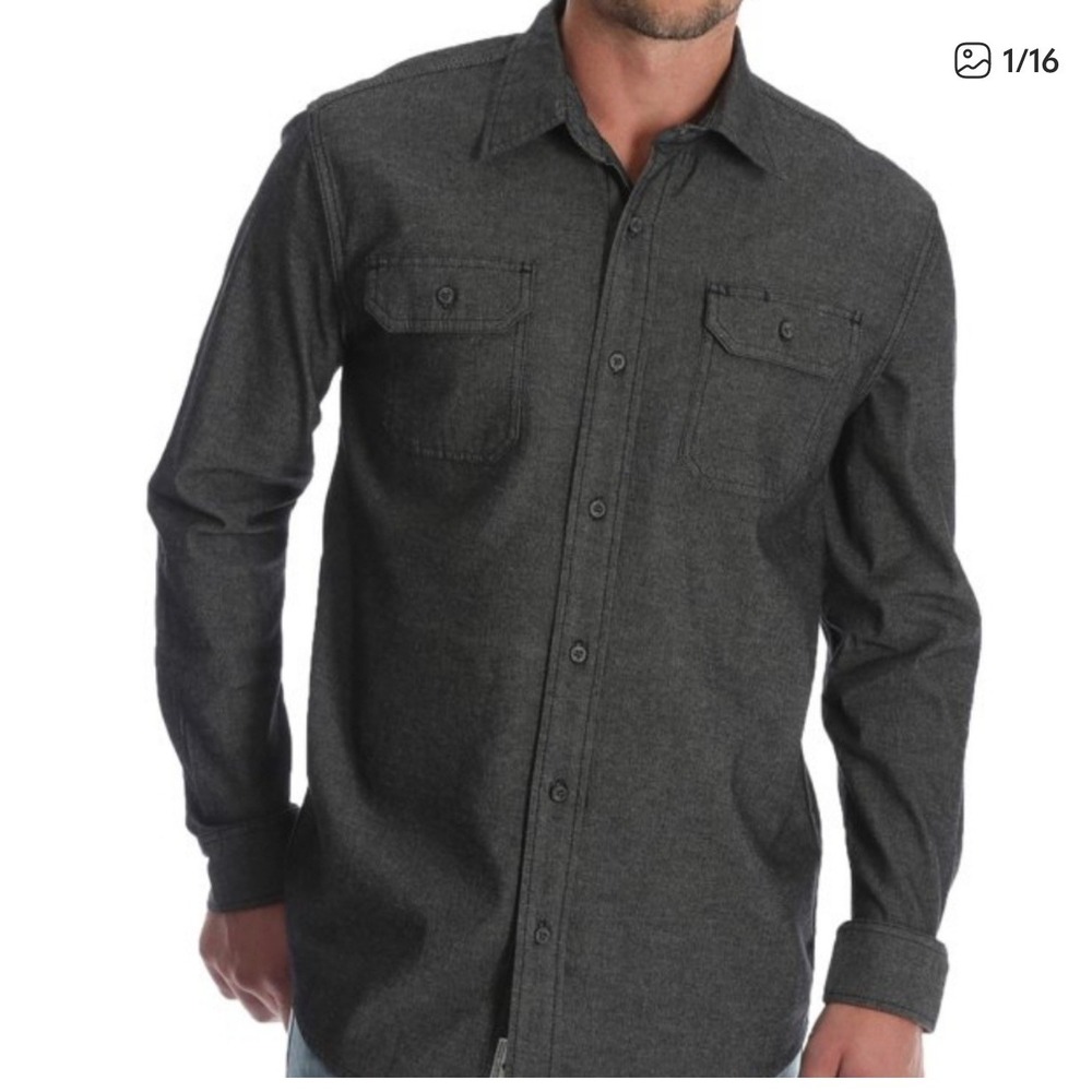 Wrangler New Mens Relaxed Fit Flex Long Sleeve Button Down Shirt Gray‎ 3XL
